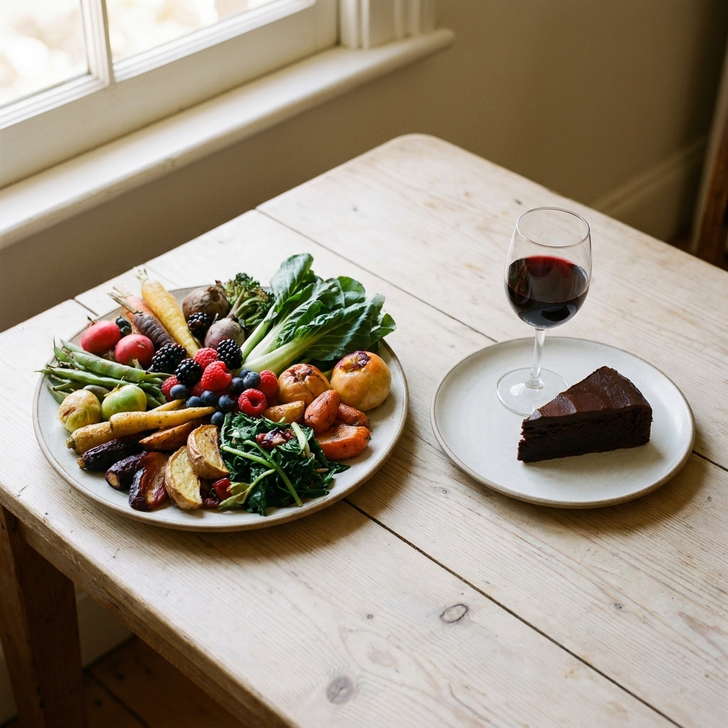 Staples on one plate, an indulgence on the other